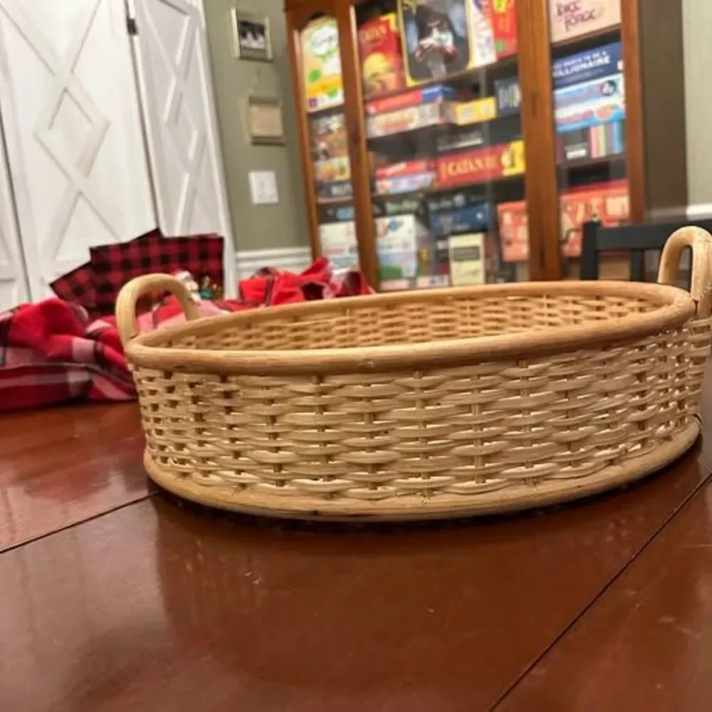 Rattan Woven Basket With Handles Circular Tray